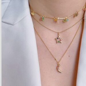 Gold Star and Moon Necklace Set 3 Layer 14K GF